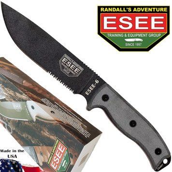 ESEE Model 6 black, grey micarta, partially serrated (knife only) фото