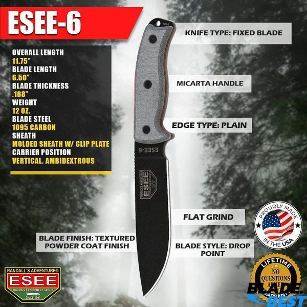 ESEE Model 6 black, grey micarta, partially serrated (knife only) фото