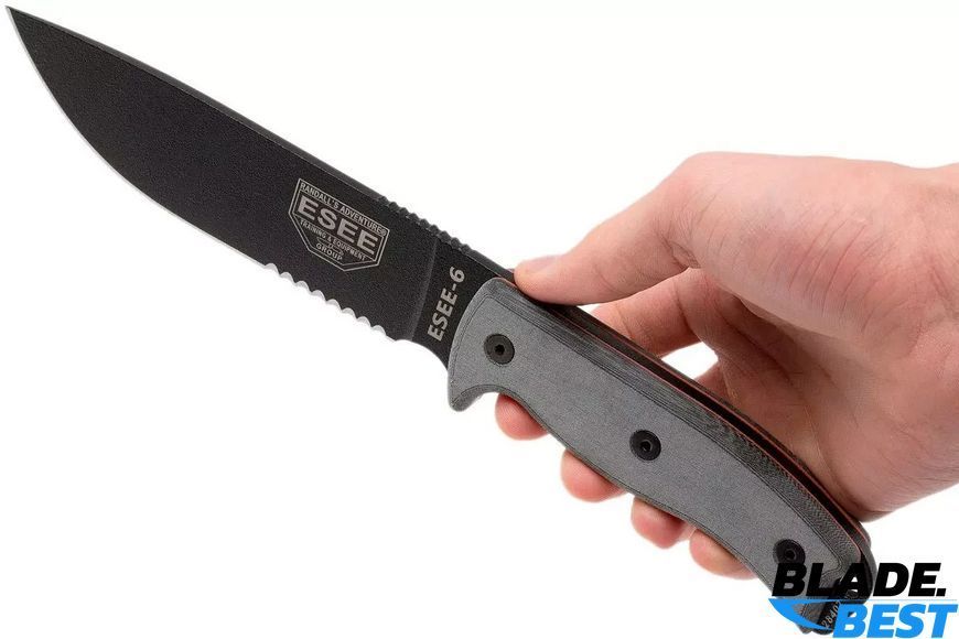 ESEE Model 6 black, grey micarta, partially serrated (knife only) фото